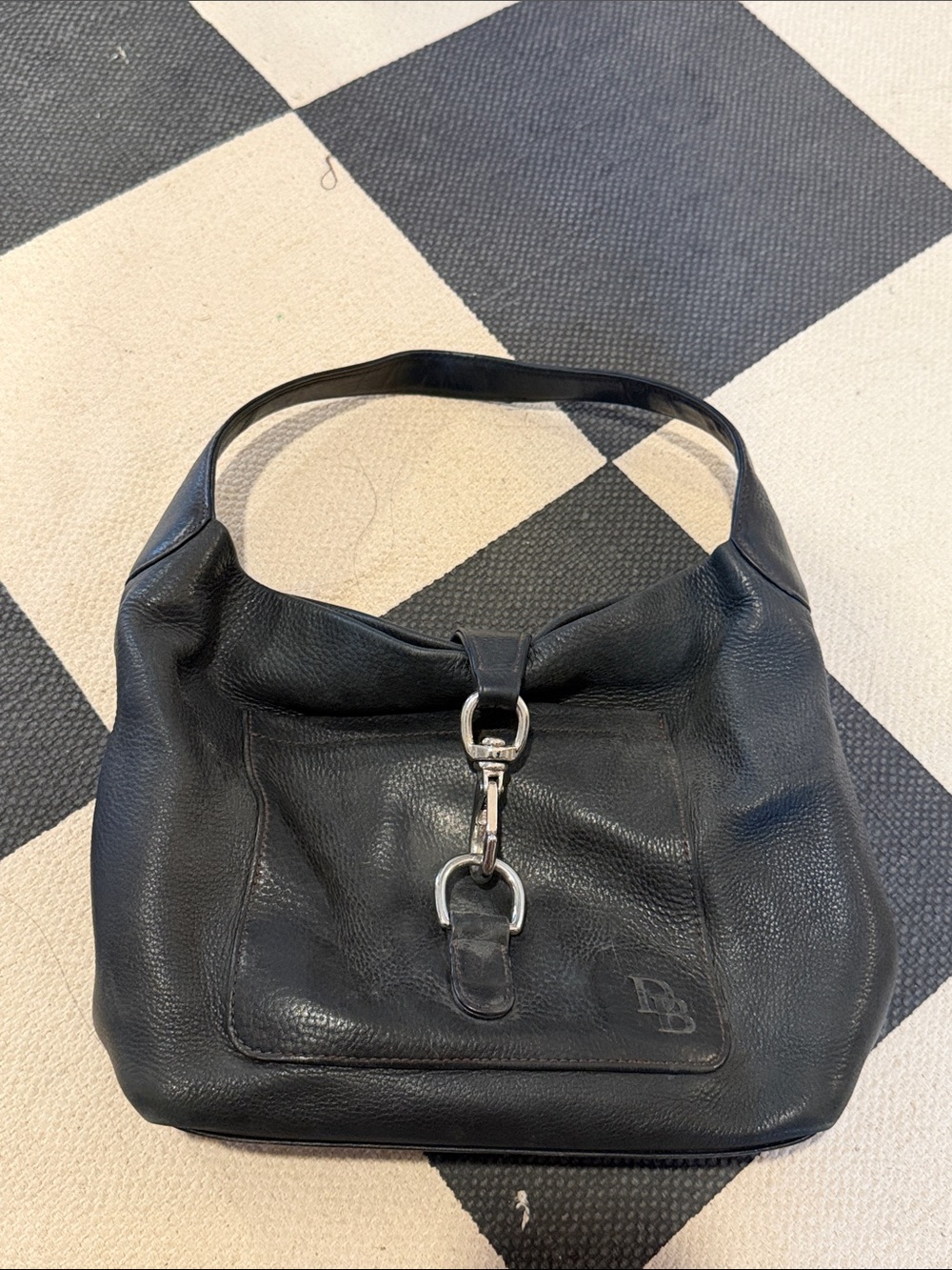 Vintage dooney and bourke Black Leather Shoulder Bag with Silver Hardware